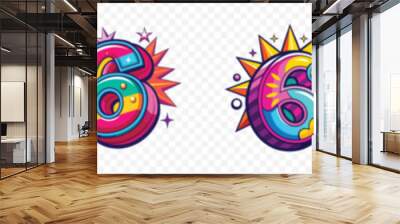  6 years anniversary, 6th Anniversary Logo Design, Number 6 Icon Vector Template,  Golden number 6 with sparkling confetti, 6th Anniversary celebration Vector background, logo design number 6, monogr Wall mural