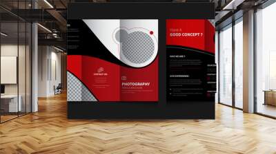 Design Photography Portfolio trifold, vector template brochures, flyers, presentations, leaflet, magazine a4 size. Black and Red geometric elements trifold brochure - vector Wall mural