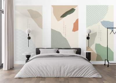 Landscape background with Japanese wave pattern. Abstract art template with geometric pattern. Mountain layout design in Asian style. Invitation card design. Wall mural