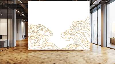 Set of hand drawn wave with Japanese pattern vector. Oriental decoration with logo design, flyer or presentation in vintage style.  Wall mural