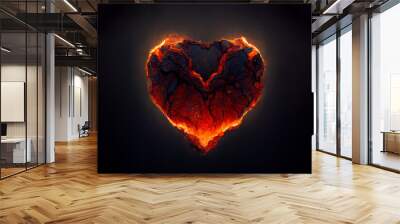 An unusual gift for Valentine's Day. Scorching fire in the shape of a heart. Beautiful heart made of fiery lava. Flame symbol of love Wall mural