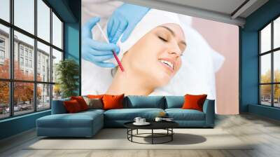 Cosmetology. Close-up procedure for the introduction of an injection drug in a cosmetology clinic. Wall mural