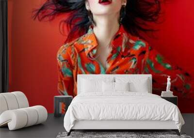 Urban chic depicted beautiful young woman artistic touch. Creative and chic daring young woman photogenic appeal. Image symbolizes self-expression and individuality bold fashion choices. Wall mural