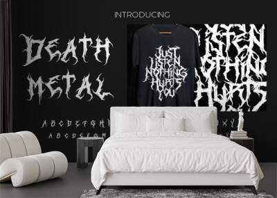 Death metal typhography font with gothic extremal lettering darkened apocaliptic and hardcore letters Wall mural