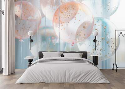 Crystal clear balloons with pastel sparkle create whimsical atmosphere, perfect for celebrations. Their delicate design adds touch of elegance to any event Wall mural