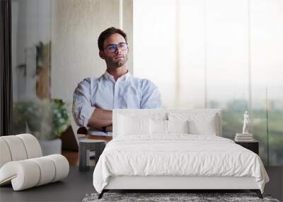 businessman deep in thought while working from home Wall mural