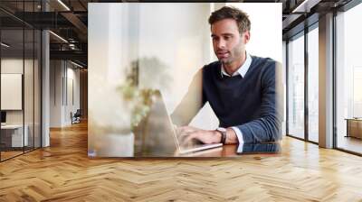 Young businessman using a laptop while working from home Wall mural