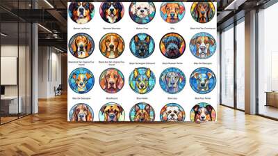 Colorful Dog Breeds Circular Stained Glass Dogs Bundle Collection Set 2 of 500 Dog Faces Part 14 Wall mural