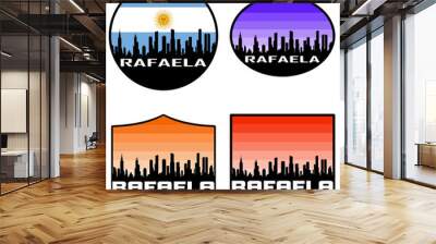 Rafaela Skyline Silhouette Argentina Flag Travel Souvenir Sticker Sunset Background Vector Illustration SVG EPS AI Wall mural