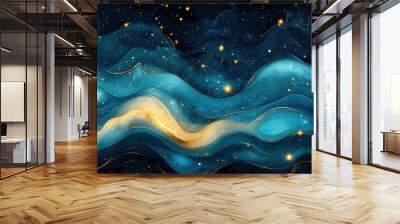 A dark blue background with golden lines and stars for graphics use. Created with Ai Wall mural