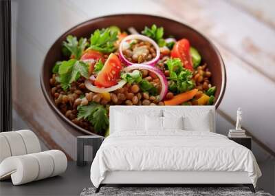 a vibrant bowl of lentil salad with fresh vegetables and herbs perfect for healthy eating and plant based diets Wall mural