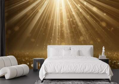 abstract gold background with blur bokeh light glitter glow magical moment luxury atmosphere on ground stage starburst ray light flare generative ai Wall mural