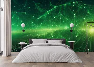 abstract green background with moving lines and dots the concept of big data technology and science connection to the world wide web 3d rendering Wall mural