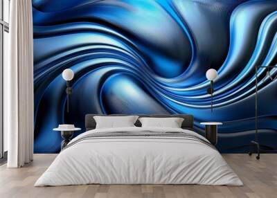 abstract metalic 3d wallpaper with liquid and wavy blue shapes and forms Wall mural