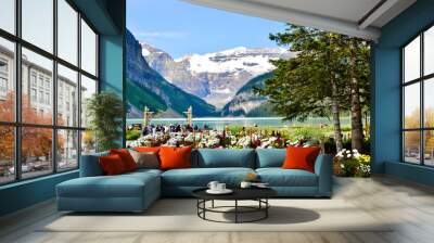 The beautiful turquoise blue Lake Louise near Banff Alberta Canada Wall mural