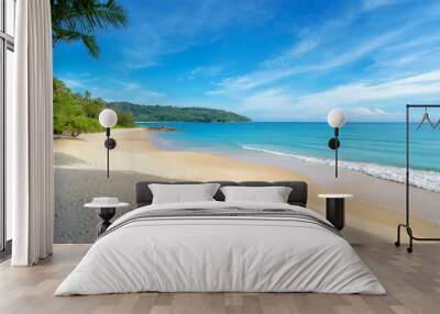 beautiful sandy beach and sea with clear blue sky background amazing beach blue sky sand sun daylight relaxation landscape view in phuket island thailand for summer and travel background Wall mural