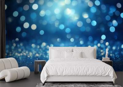 blue glittering bokeh background with shining light Wall mural