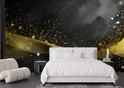 dark grey black abstract background with golden particles wavy curve lines design smoky festive backdrop magical christmas elegant blank banner luxury premium glowing bg deluxe exclusive sale 2024 Wall mural