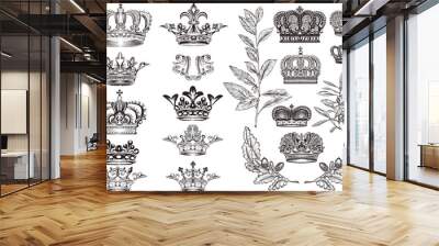 Crowns set or collection in vintage heraldic style for design Wall mural