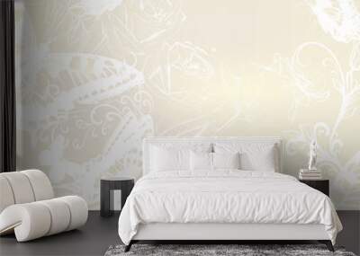 Elegant wedding background with roses and butterflies Wall mural