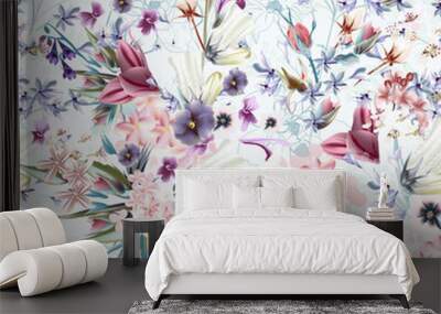 Floral vector illustration with spring and summer field flowers Wall mural