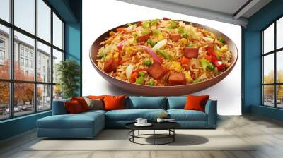 Fried rice on white background. Fried rice themes. Asian cuisine themes. Asian restaurant. Paella cooking. PNG cut out. Image for graphic designer. Image for flyers.

 Wall mural