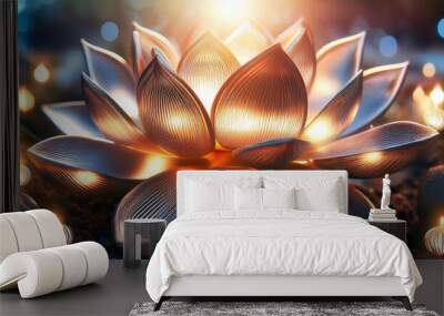 generative ai illustration of abstract lifelike buddha flowers magic lighting beautiful metallic and stone colors detailed natural lighting natural environment Wall mural