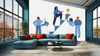 Businesswoman and support of her team. Synergy of leadership and collective effort in the achieving the goal. Personal growth through the help of like-minded people. Vector illustration Wall mural