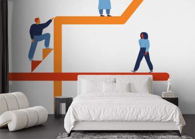 Career growth and internal mobility in business team. People moving up in Professional promotion in company and coworkers help to each other. Partnership and organization working process. Vector Wall mural