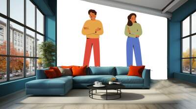 Young Couple on the brink of divorce stand back to back. Married Man and woman quarrel and do not to want understand each other. Relationship break up and family crisis concept. Vector illustration Wall mural