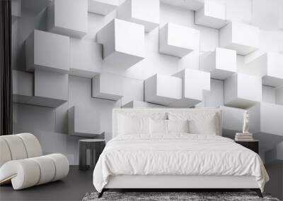 random shifted rotated white cube boxes block background wallpaper banner with copy space Wall mural