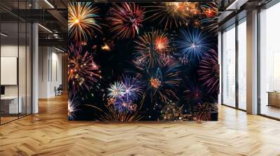 Seamless pattern repeating pattern energetic colorful fireworks in the night sky background backdrop wallpaper dramatic celebration independence day concepts Wall mural