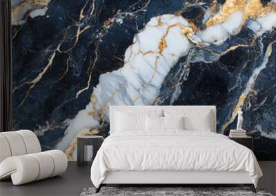 Seamless pattern rich marble cut stone smooth classic texture elegant white and gold veins running through navy and charcoal luxury and sophisticated design projects background wallpaper abstract Wall mural