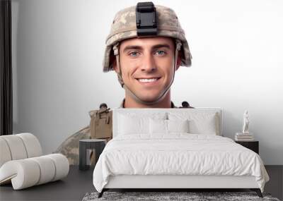 Smiling american soldier on transparent background. Smiling european soldier isolated on transparent background png cutouts. Army World. American army. Image for graphic designer. Image for flyers. Wall mural