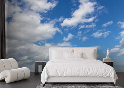 Sky replacement white and gray wispy clouds against summer blue skies Wall mural