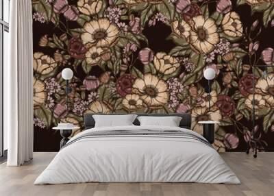 Vector Moody Florals seamless pattern  Wall mural