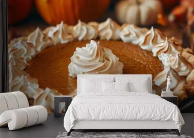  traditional pumpkin pie for Thanksgiving dinner, topped with whipped cream Wall mural