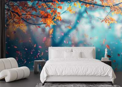 Beautiful autumn landscape with. Colorful foliage in the park. Falling leaves natural background
 Wall mural