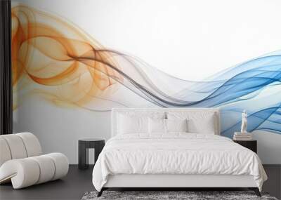 blue and orange smooth smoke wave isolated on white, MZ  Wall mural