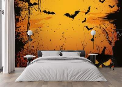 halloween background with pumpkins and bats Wall mural