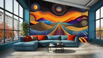 a psychedelic trip  colorful textured design with a road toward abstract spiritual awakening  Wall mural