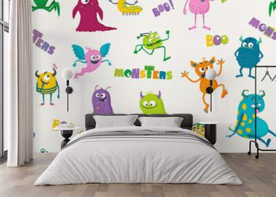 Cartoon monsters. Seamless pattern Wall mural