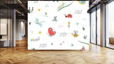 seamless childish pattern with cute insects Wall mural