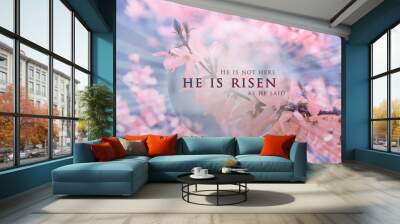 christian easter background, religious card. jesus christ resurrection concept. he is risen text on  Wall mural