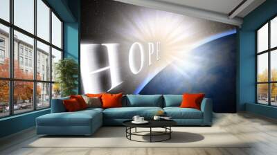 Hope,new beginig concept. Light, Earth in space Wall mural