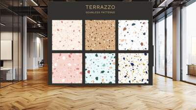 Terrazzo texture. Vector seamless pattern set of classic italian floor terrazzo, natural stone, quartz, marble, granite in Venetian style. Modern minimalist floor tile for interior design Wall mural