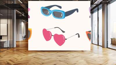 Set of sunglasses in retro Style . Eyewear in different forms. Collection of modern and vintage accessories. Protection from sunshine. Isolated vector illustration Wall mural