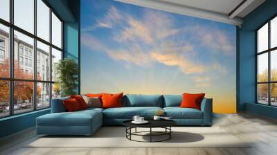 summer sunrise sky with sunbeams and few golden translucent clouds. beautiful dawn skyscape. clear p Wall mural