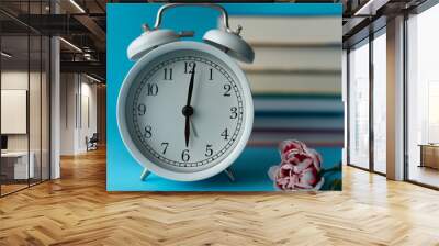 The alarm clock on the table. Late for a meeting. Late for work. Clock  Wall mural