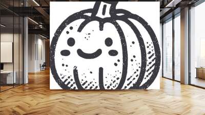 Grunge-Style Pumpkin Smiling Vegetable Character with Texture, Rough Hand-Drawn with Grainy Print Effect. Wall mural